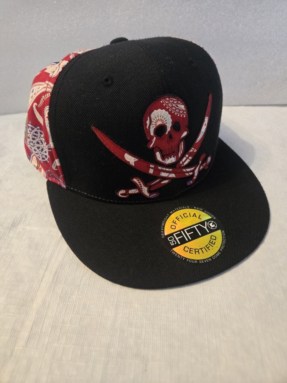 Vtg NOS Y2k G-Unit Denim 50 Cent Fitted Paisley Pirate Skull Hip Hop Sz 7 1/2
